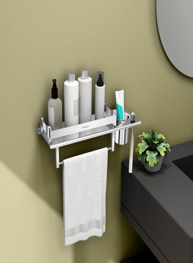 Primax Stainless Steel Nickel 3 in 1 Multipurpose Bathroom Shelf, Towel Hanger (Chrome, Silver, 15 x 5 Inches) - Image 4